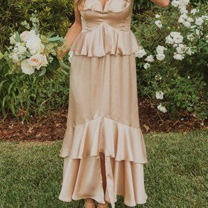 NWT - Show Me Your Mumu - Reese Ruffle Dress - Champagne Luxe Satin (small)